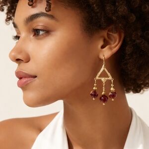 SOLD- Bordeau Mookaite Jasper and Gold Moroccan Style Chandelier Earrings